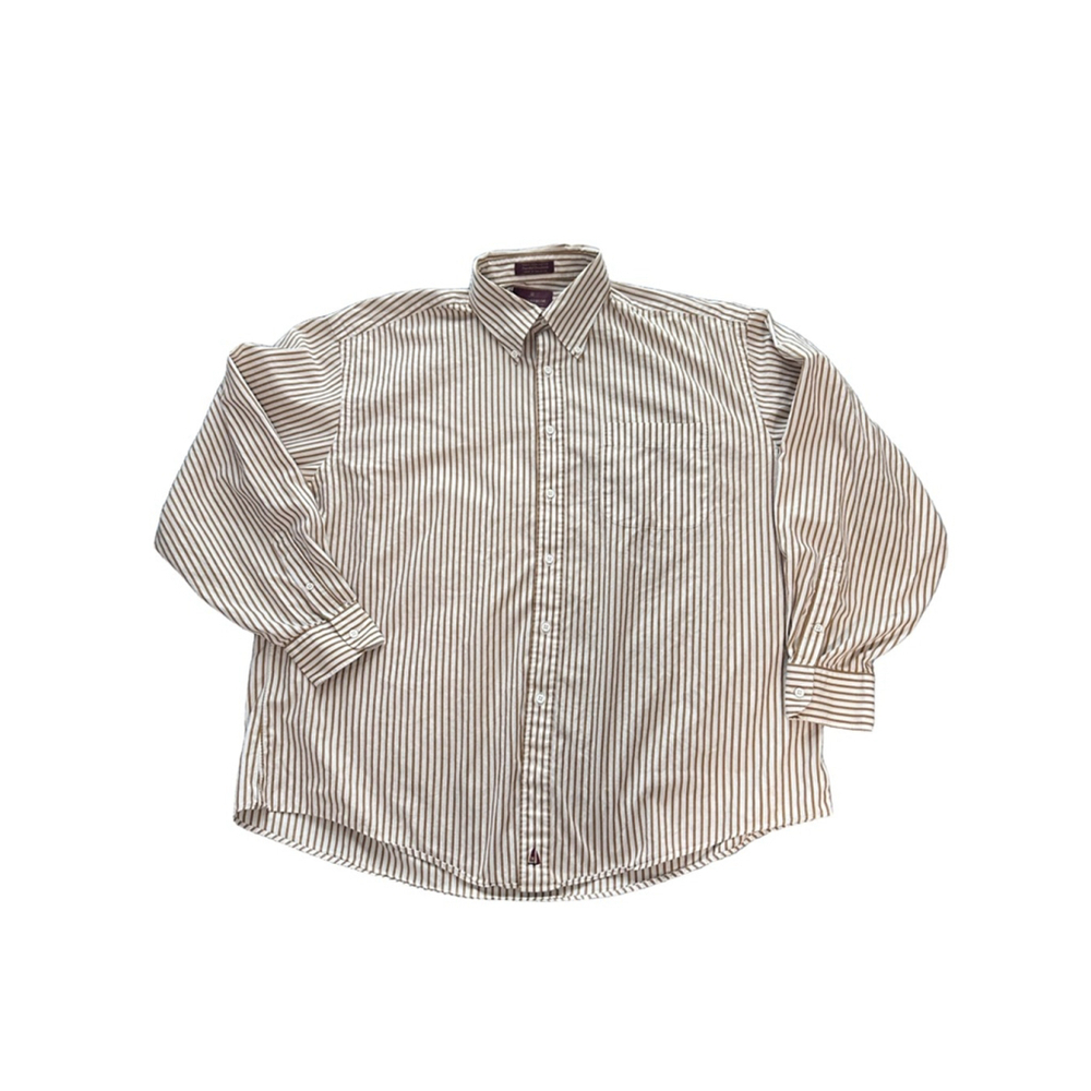 Nordstrom Relaxed Classic Brown White Stripe Button Down Shirt 17.5 35